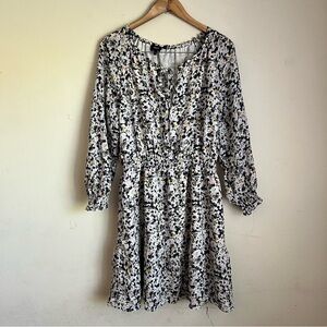 NWT Theory Floral Print long sleeve mini length Women's Dress drawstring silk